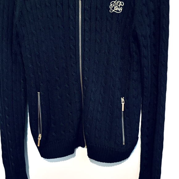 Lauren Ralph Lauren CableKnit Cardigan w/Gold Trim - Picture 4 of 7